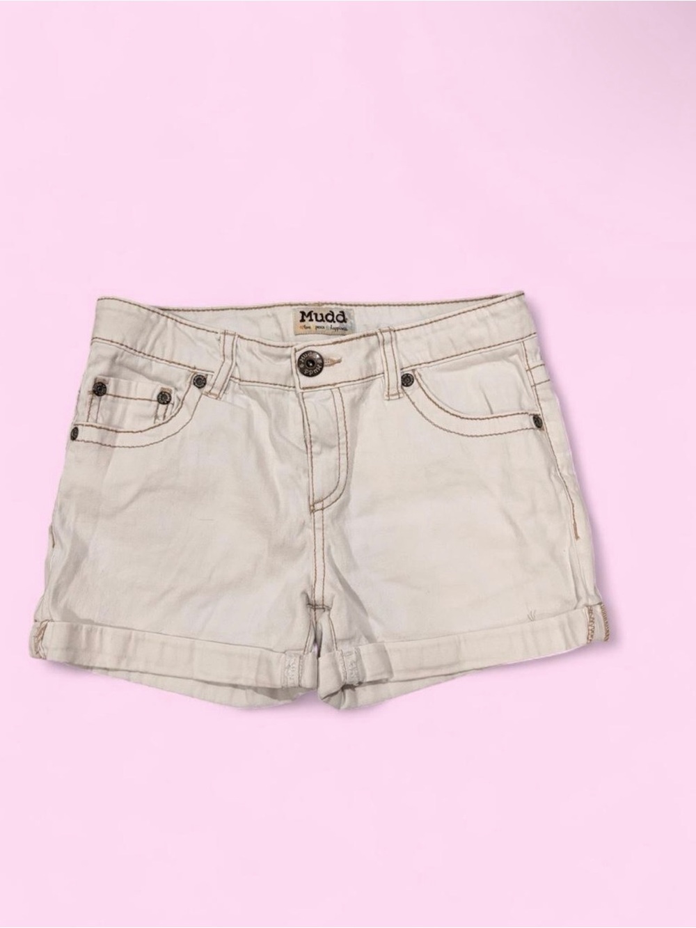 VINTAGE Y2K Mudd Women's Cream Roll-Cuff Denim Shorts